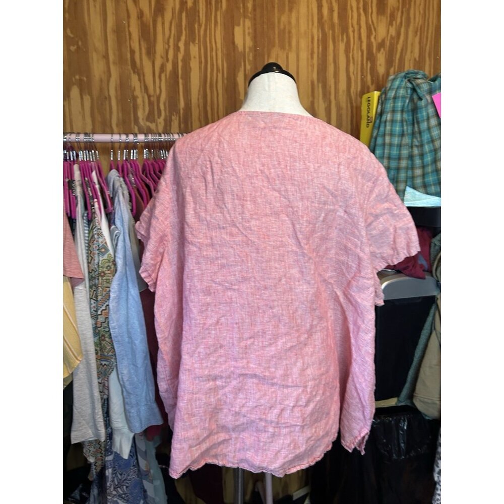 Tahari 100% Linen Red Boxy Blouse Short Sleeve Top Women 3X Plus‎ Beach - Picture 5 of 7